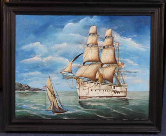 American School HMS Triumph cruising of San Francisco 1887, and Homeward Bound in the Magellan Straits 1888, 17 x 22in.